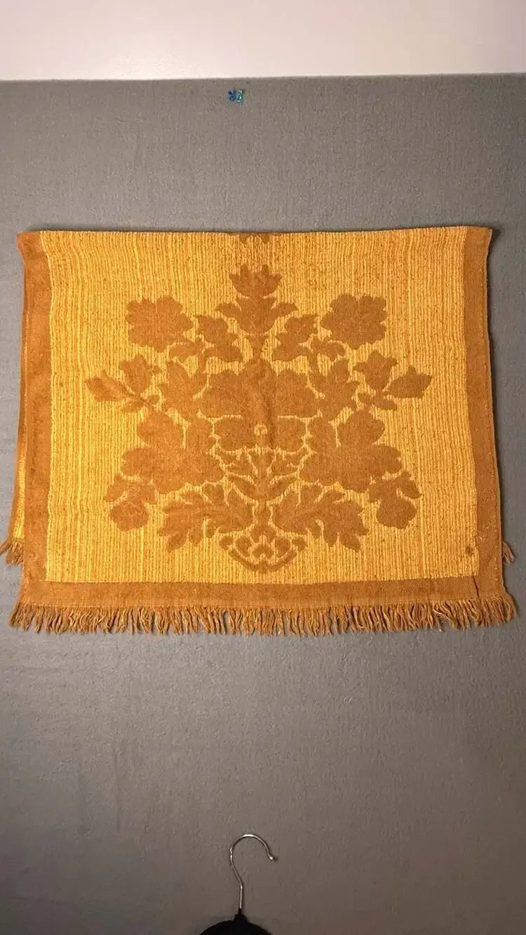 Vintage Cannon Monticello Yellow Gold Floral Jacquard Fringed Bath Towel MCM